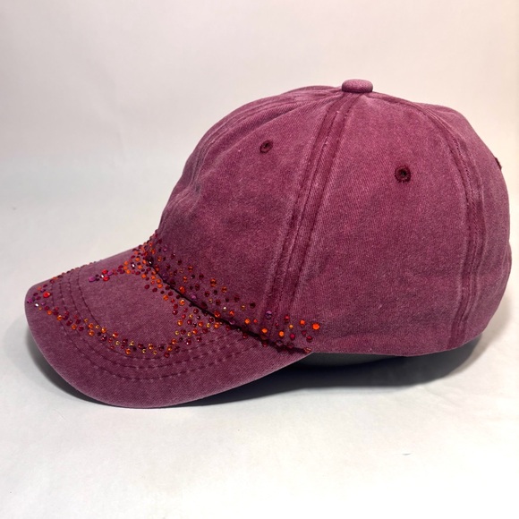 100% Cotton Casual Dusty Rose Rhinestone Bling Hip Hop Style Streetwear Cap Hat - Picture 5 of 9